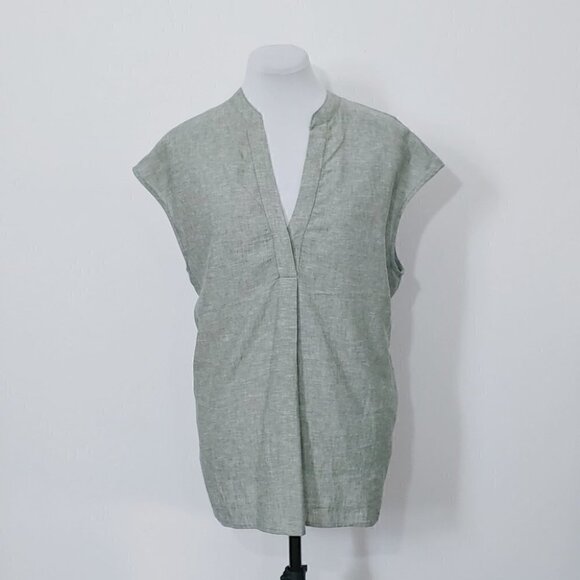 NWT JONES NEW YORK Basil green linen blend cap sleeve casual top - Picture 9 of 16